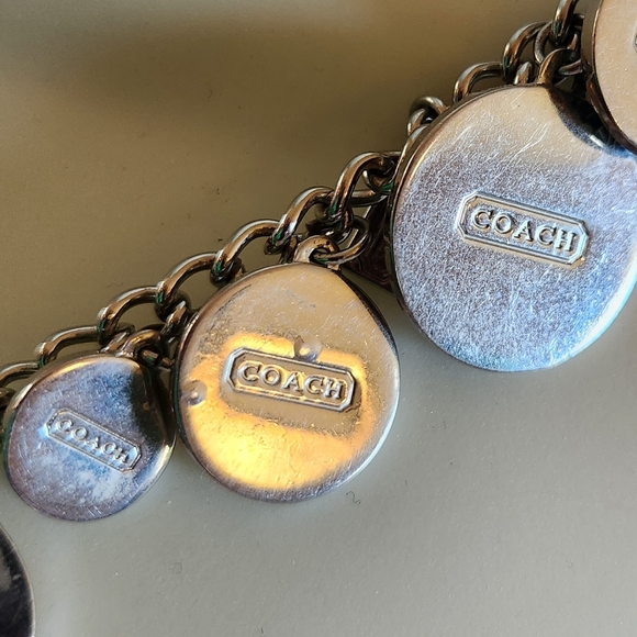 COACH Rare HTF Chunky Silver Metal Logo Yellow GOLD Charm CC Toggle Necklace - Picture 6 of 12